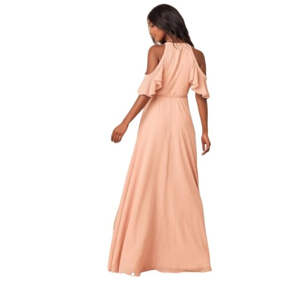 Lulus listeing blush Pink Wrap Maxi Dress With Ruffle Sleeves & V-Neckline Sz S - Picture 4 of 9